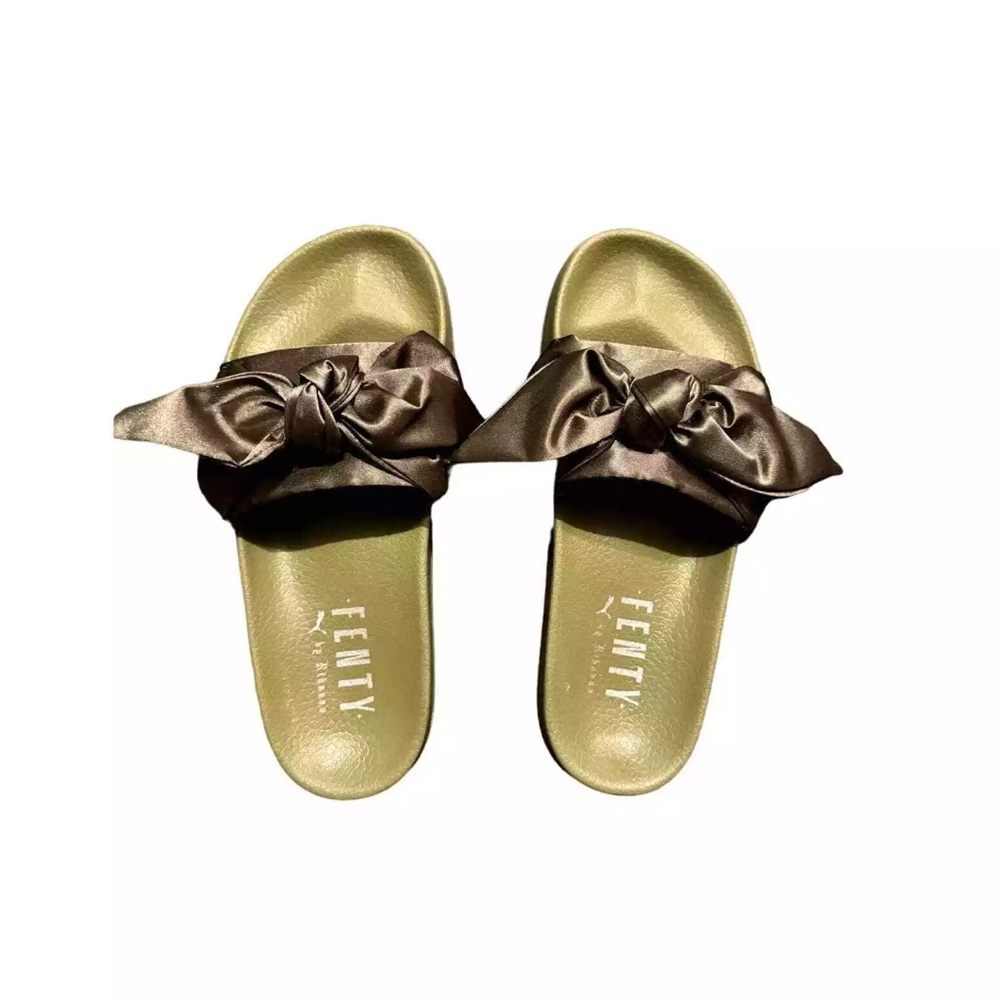 Fenty Puma Olive Green Satin Bow Slides size 5.5 (fits like a 6)